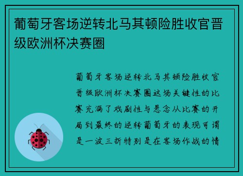 葡萄牙客场逆转北马其顿险胜收官晋级欧洲杯决赛圈