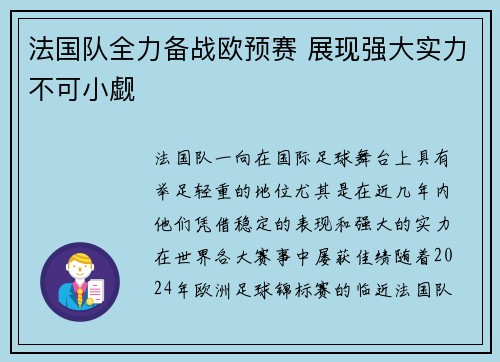 法国队全力备战欧预赛 展现强大实力不可小觑