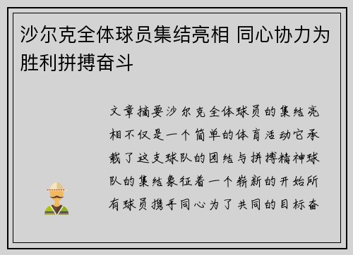 沙尔克全体球员集结亮相 同心协力为胜利拼搏奋斗